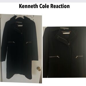 Kenneth Cole Reaction Black Wool & Cashmere Zip up Button Closure Peacoat size 4